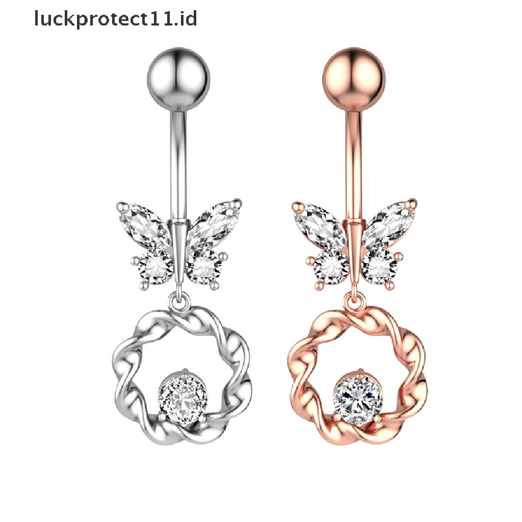 /Fashion Hot// Fashion// Cincin Pusar Perut Buncit Kristal Stainless Steel Perhiasan Tubuh.