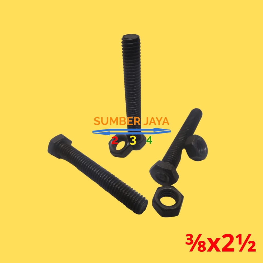 BAUT MUR UNC 3/8 X 2 1/2 HITAM PER 1 PCS