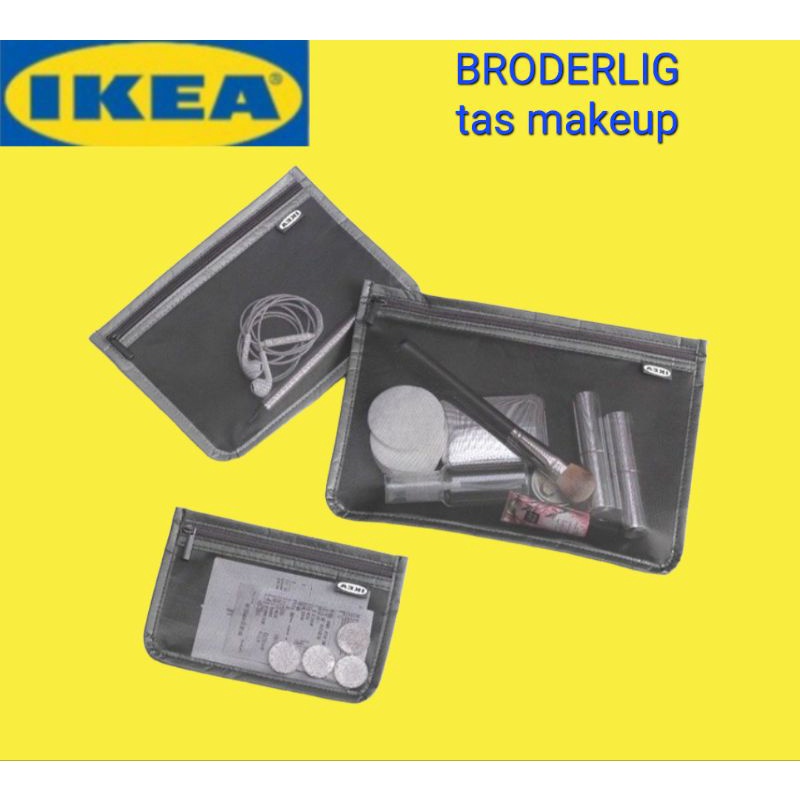 IKEA BRODERLIG | tas kosmetik | tas makeup | tas serbaguna isi 3pc