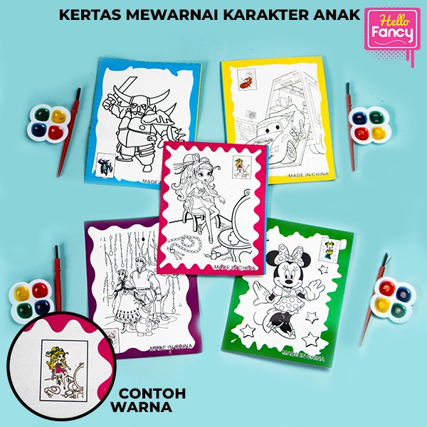 

Kertas Mewarnai Cat Air Karakter Bonus Kuas Tinta Mainan Anak Edukasi