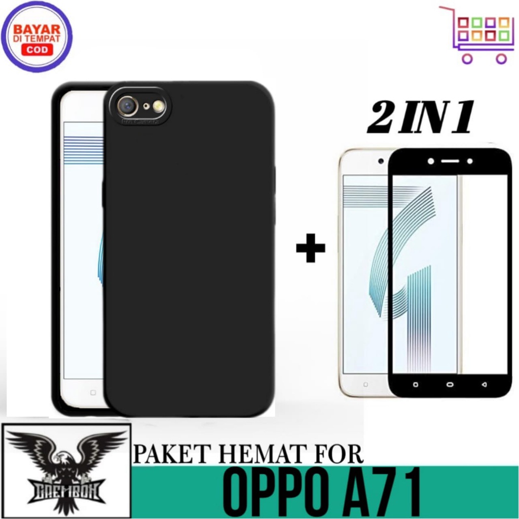 PAKET 2IN1 CASE OPPO A71 SOFT CASE LIQUID PRO CAM FREE TEMPERED GLASS FULL LAYAR