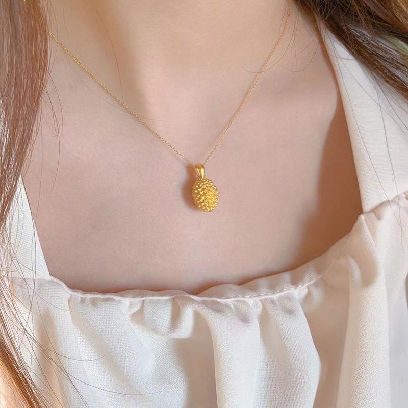 Kalung Durian Wanita Liontin Emas Fashion Kalung Pendek Hadiah Hari Valentine Untuk Pacar