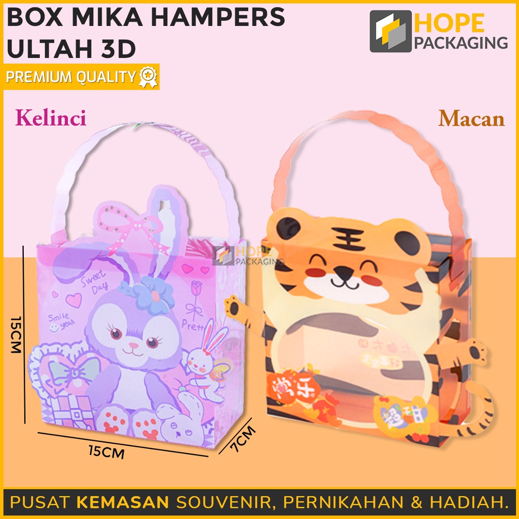 Box Mika Hampers Ultah 3D / Box Mika Transparant Hampers Goodie bag Birthday kotak animal souvenir ulang tahun anak lucu bentuk hewan