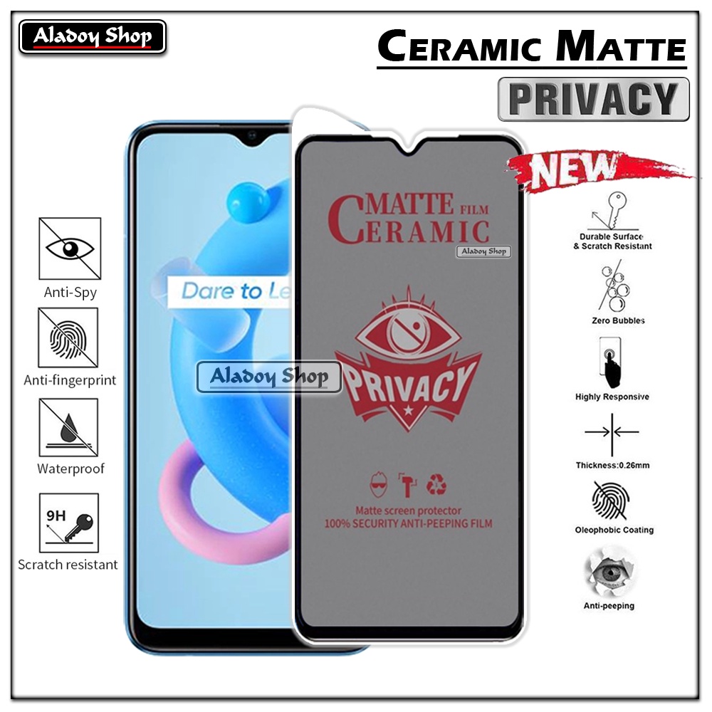 Tempered Glass Anti SPY Realme C20 Anti Gores Privacy + Tempered Glass kamera dan Skin Carbon