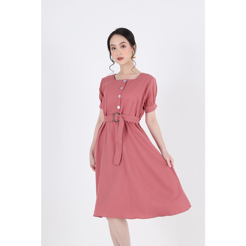 DRESS DARNE PLAIN SQUARE NECK/MIDI DRESS/DRESS POLOS WANITA/DRESS WANITA