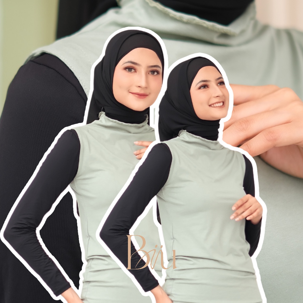 Baju Kaos Inner Manset Wanita Turtleneck Neci Tanpa Lengan Lekbong Kutung