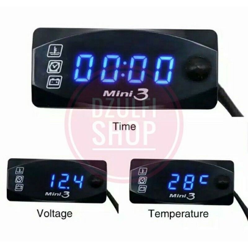 Voltmeter Rizhoma Mini  3 in 1 Aki Jam Digital Temperatur Suhu biru voltmeter 3 fungsi 3 mode