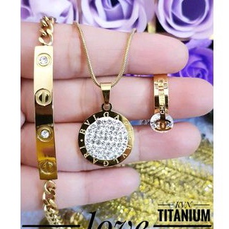 Titanium Set Perhiasan Wanita Gold Cantik Anti Karat Selamanya 1215b