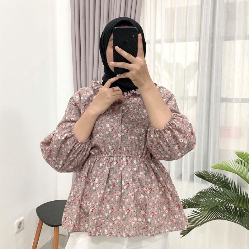 FLOWER VINTAGE KOREAN STYLE BLOUSE- OLLA KOREAN BLOUSE BAHAN WOLFIS