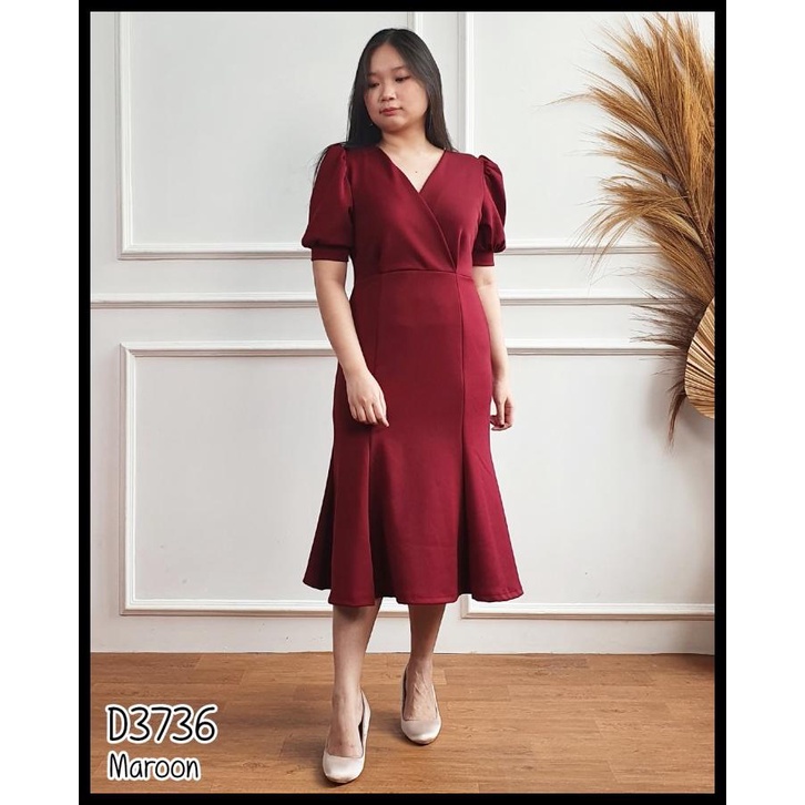 Missol Dress Wanita Midi Dress Duyung Bahan Scuba D3736