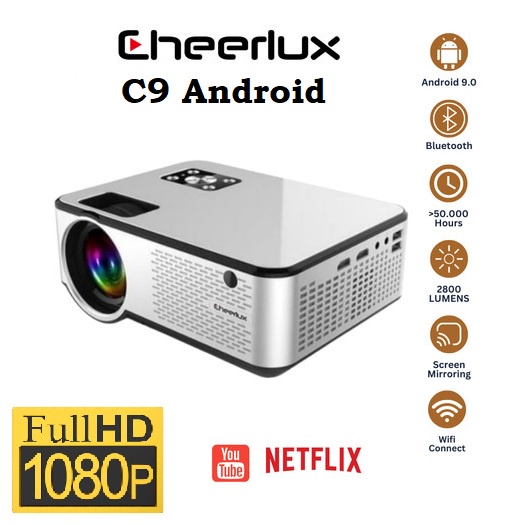 CHEERLUX C9 Android WiFi TV Tuner - LED Projector 2800 Lumens 1080P - Proyektor Android CHEERLUX