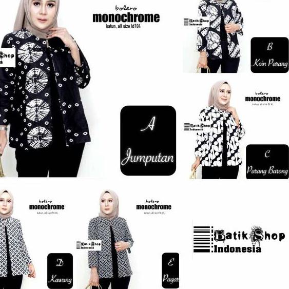 Bolero Monokrom Batik Modern Rompi Monochrome Outerwear Wanita Blazer Kerja Kantoran