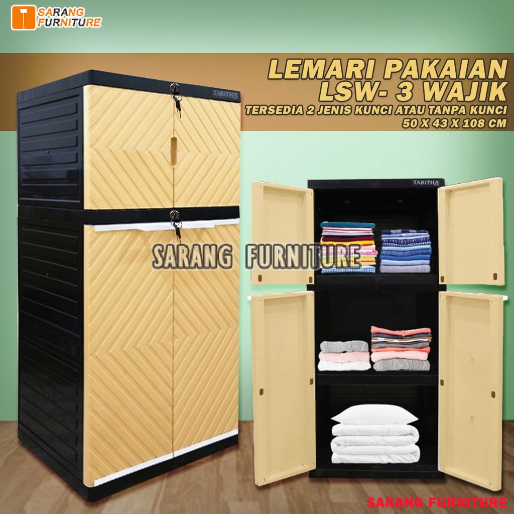 JUMBO! Lemari Pakaian Plastik Jumbo Lemari 3 Susun LS2P Tabitha Wajik 3 Susun LEMARI PINTU MINIMALIS LSW 3 WAJIK