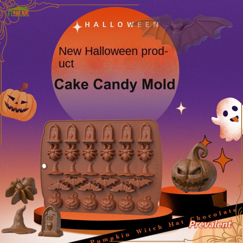 Preva 30kisi Halloween Cetakan Coklat Alat Kue Buatan Tangan CupCake Membuat Kue Ice Tray Labu Kelelawar Tengkorak Hantu