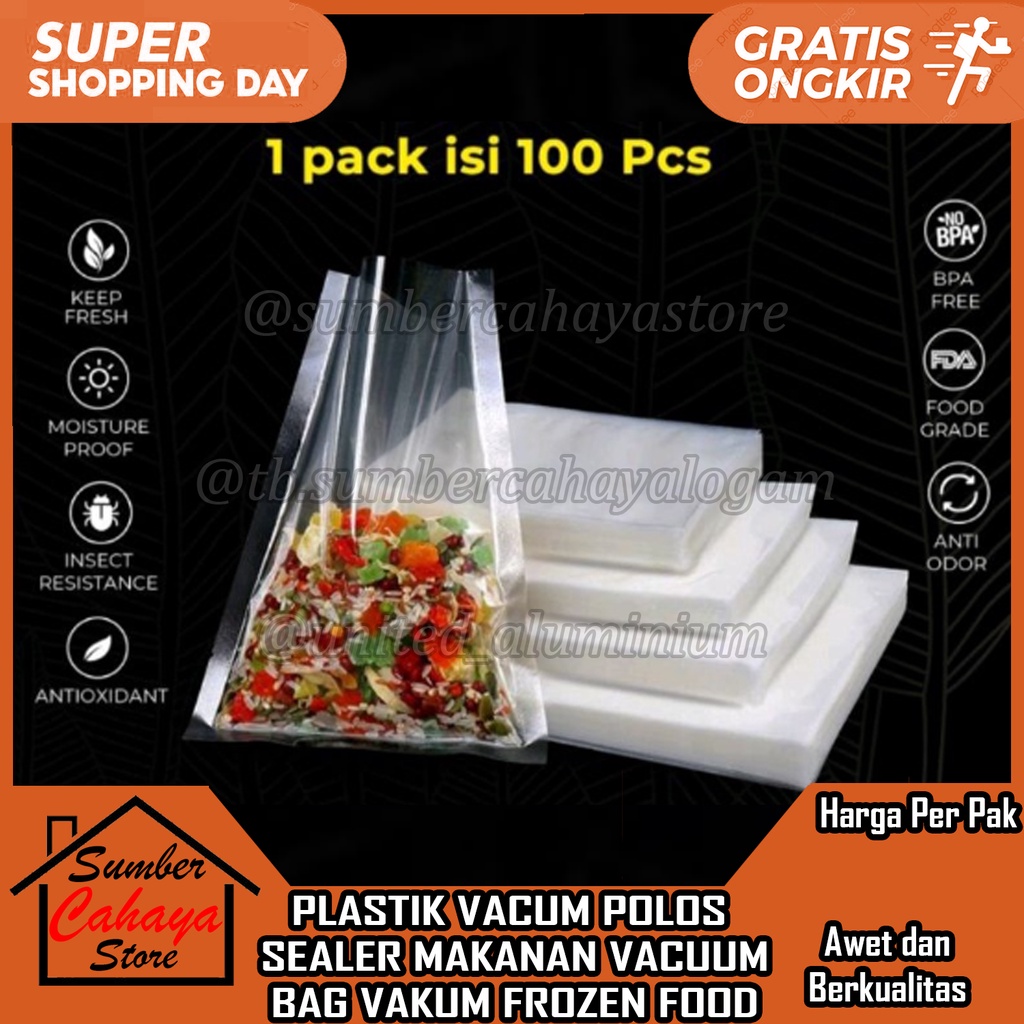 PLASTIK VACUM BAG POLOS VACUUM VAKUM SEALER MAKANAN PER 1 PAK PLASTIC PELASTIK KANTONG KEMASAN FROZE