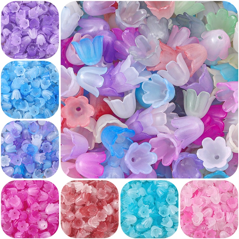 100 Pcs 10x8mm Manik-Manik Bunga Warna-Warni Windbell Morning Glory Flower Manik-Manik Akrilik Untuk Membuat Perhiasan Jepit Rambut Handmade DIY Aksesoris