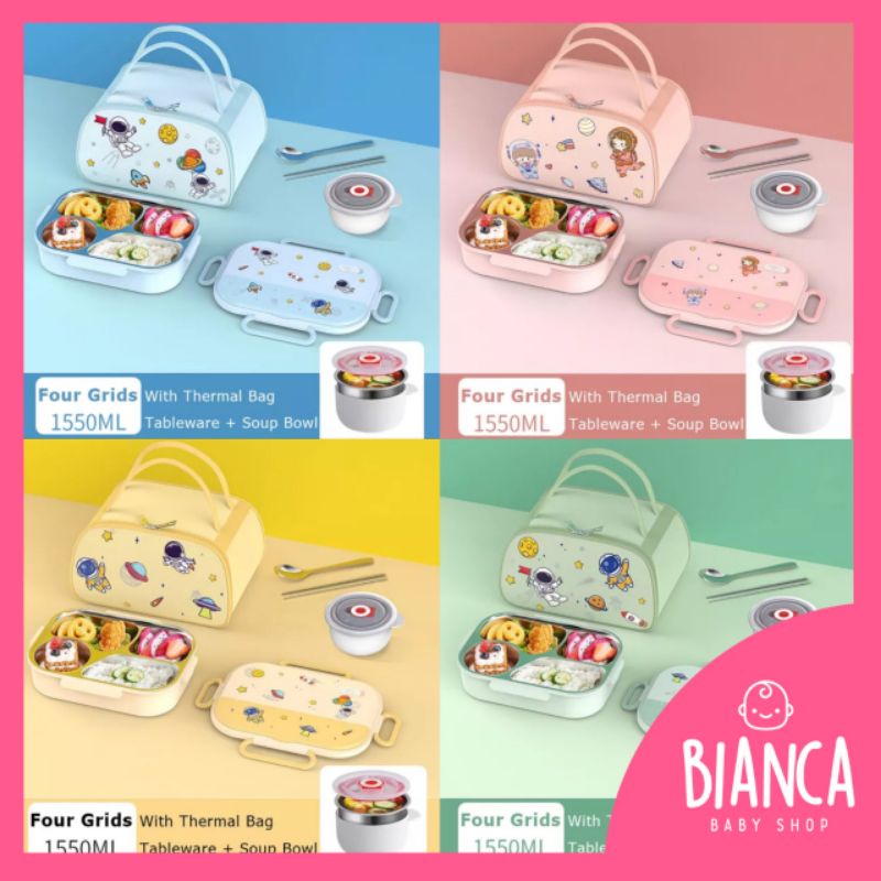 BIANCA - READY Kotak Makan Lunch Box Sekat 4 Stainless 316 SPACE ASTRONOT EDITION