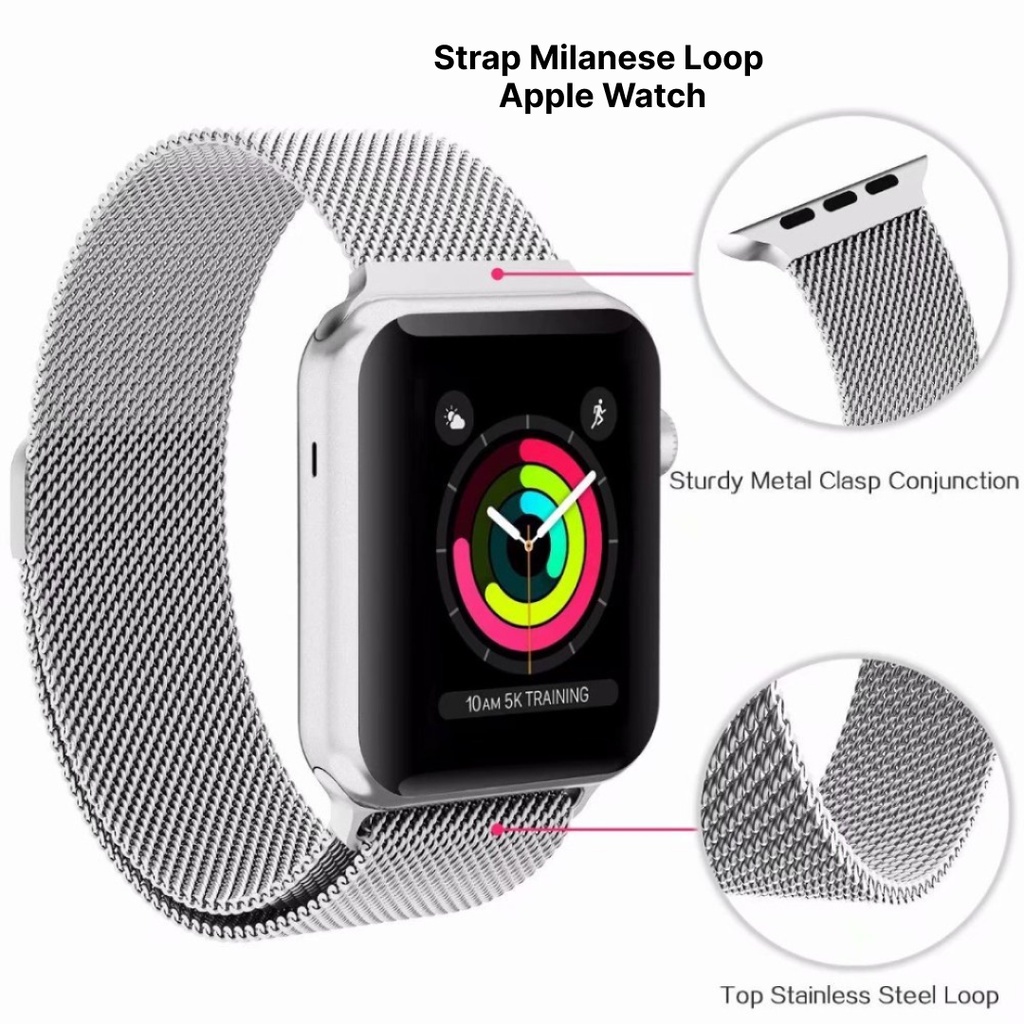 Strap Apple Watch Stainless Steel Milanese Loop iWatch 3 4 5 6 7 8 Replacement Band Gaya Elegant