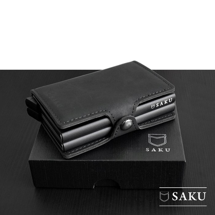 

TERLENGKAP Dompet Kartu Kulit SAKU Mini Smart Wallet Card Holder RFID TWIN BLACK Code 2648