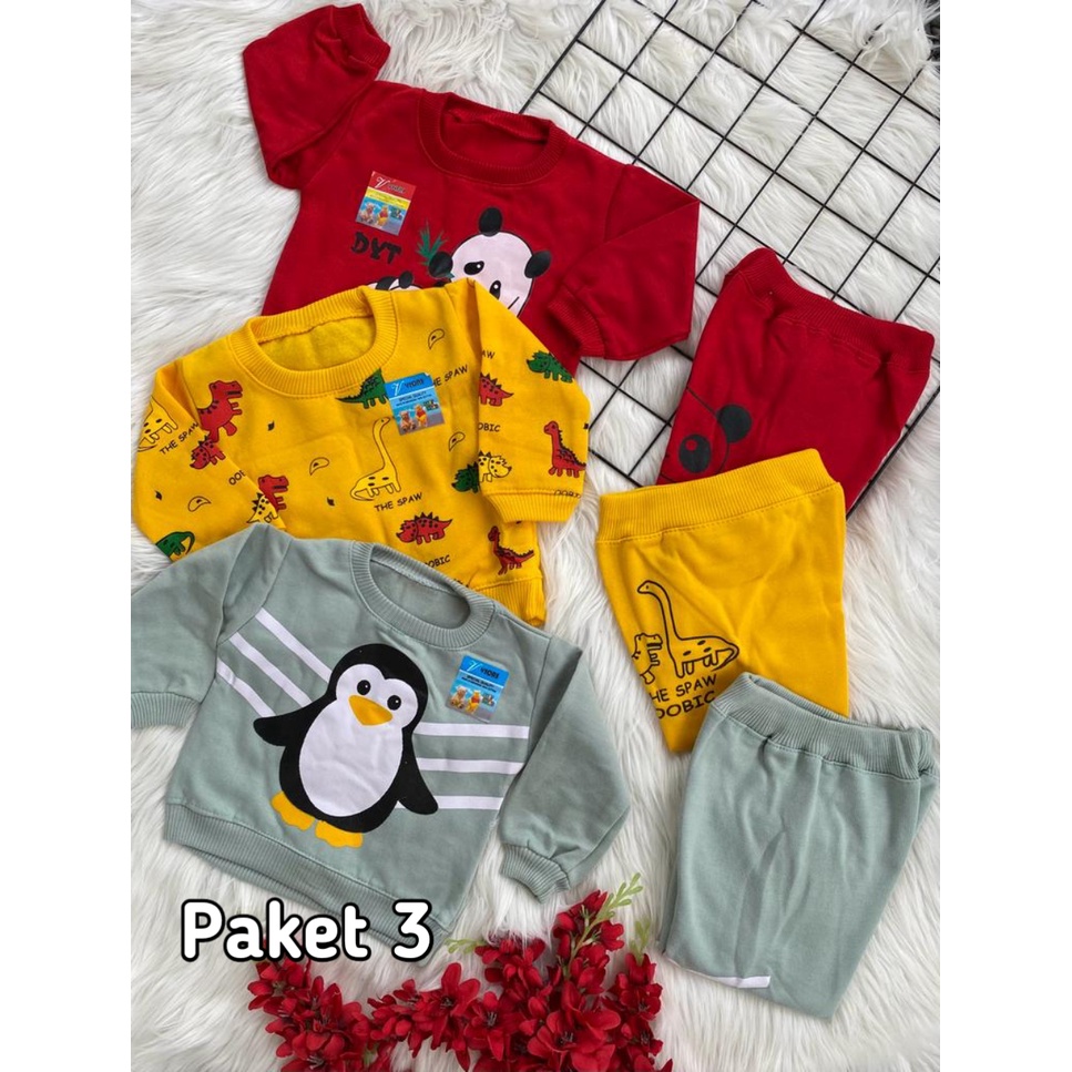 stelan sweater laki laki perempuan lucu murah 3-18 bulan PAKETAN HEMAT 3 PCS (WARNA RANDOM TAPI MOTIF SAMA)