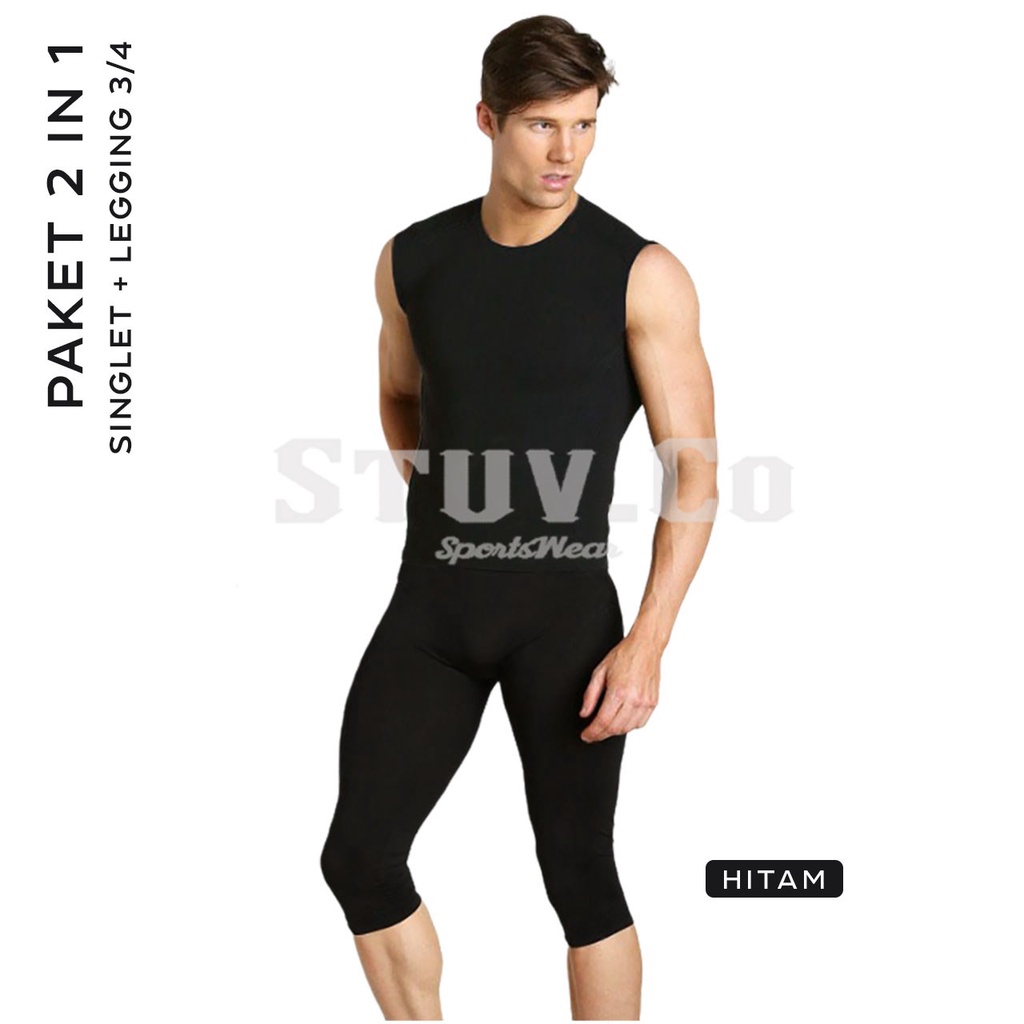 PAKET STELAN BASELAYER SLEEVELESS TANPA LENGAN DAN CELANA PENDEK LEGGING BASELAYER DALEMAN