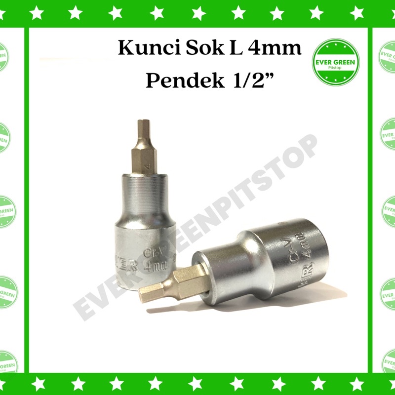MAX POWER Mata Kunci Sok L 4mm Pendek Segienam Hex Bit 4 mm 1/2” Sock L4 Segi Enam