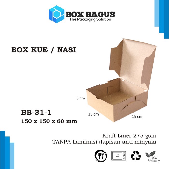 BOX DUS KARDUS KOTAK MAKANAN NASI ROTI KUE SNACK 15x15x6cm KRAFT 275gs