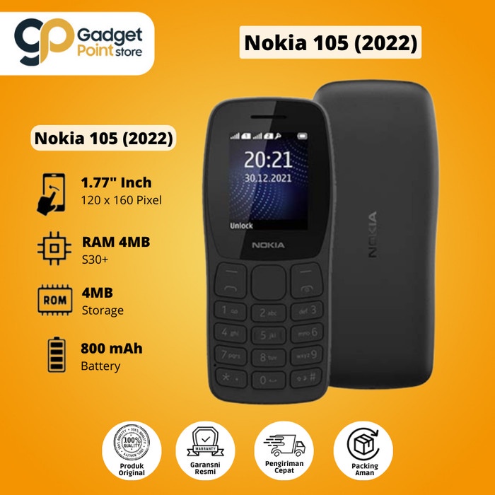 Nokia 105 2022 Simba Garansi Resmi - Hitam