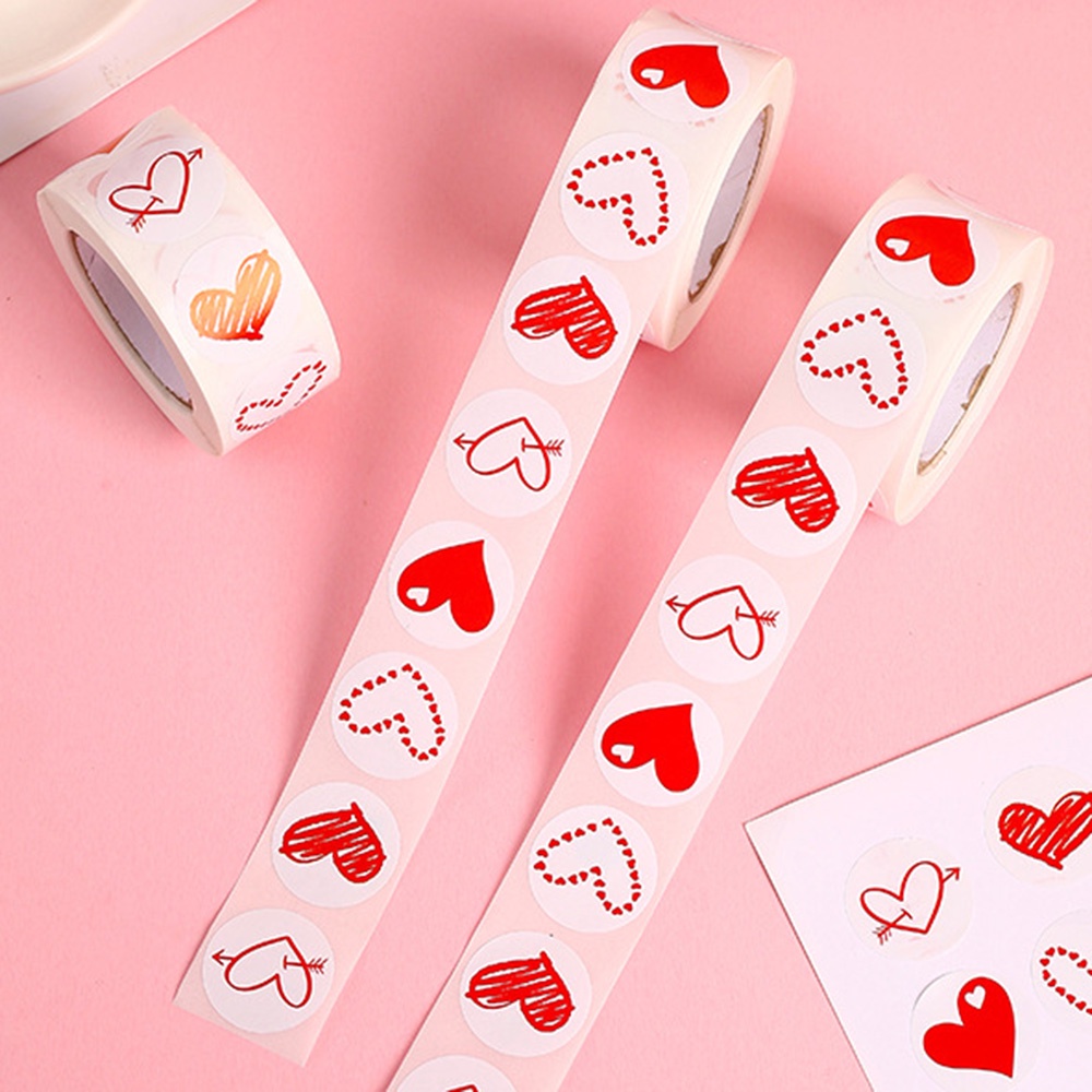 500pcs Stiker Bulat Bentuk Hati Rolled Stickers Tape Untuk Label Paket Hadiah Hari Valentine