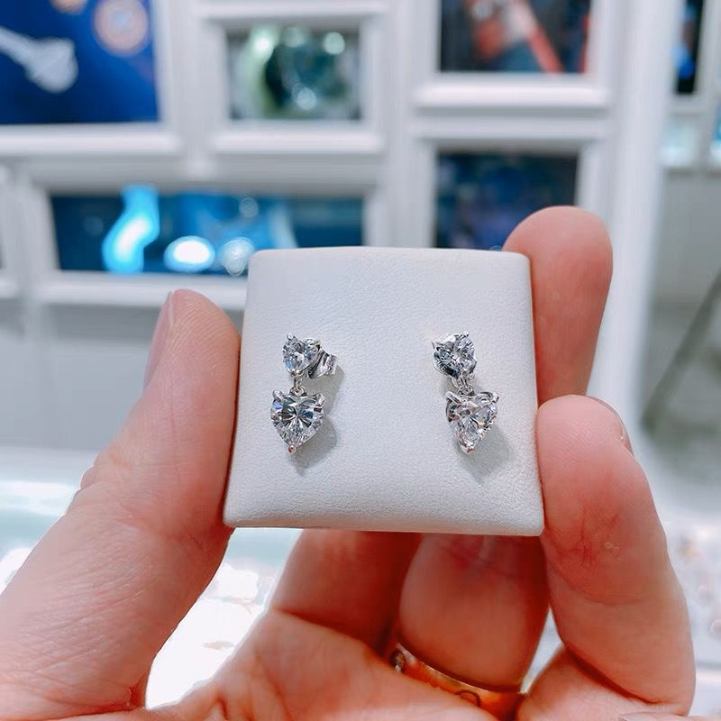 Pandora Anting Woman925 Perak Ganda Hati Cubic Zirconia Anting Berlian