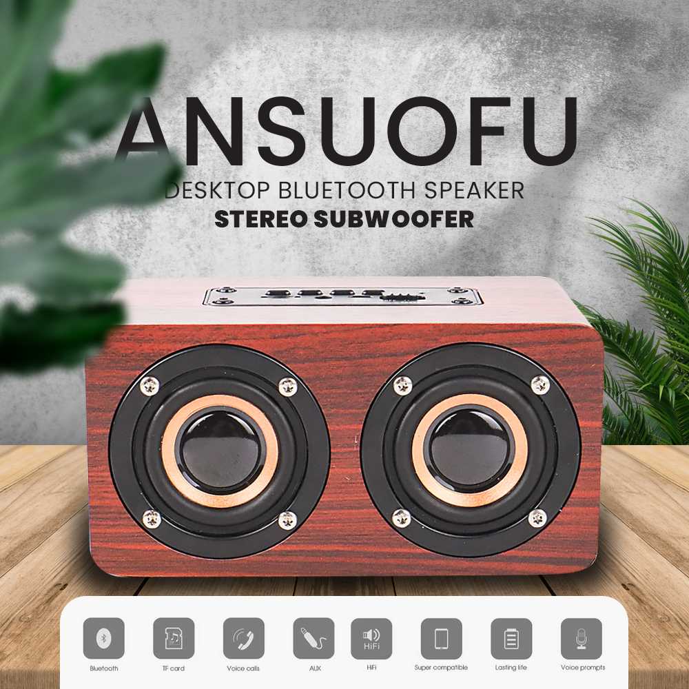 Desktop Speaker Bluetooth Bass Stereo Subwoofer Desain Kayu