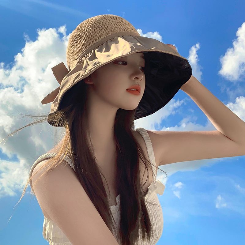 Topi Pantai Japan Rajut Wanita Elegan Pelindung Matahari 360 Derajat ANTI UV High Quality Import