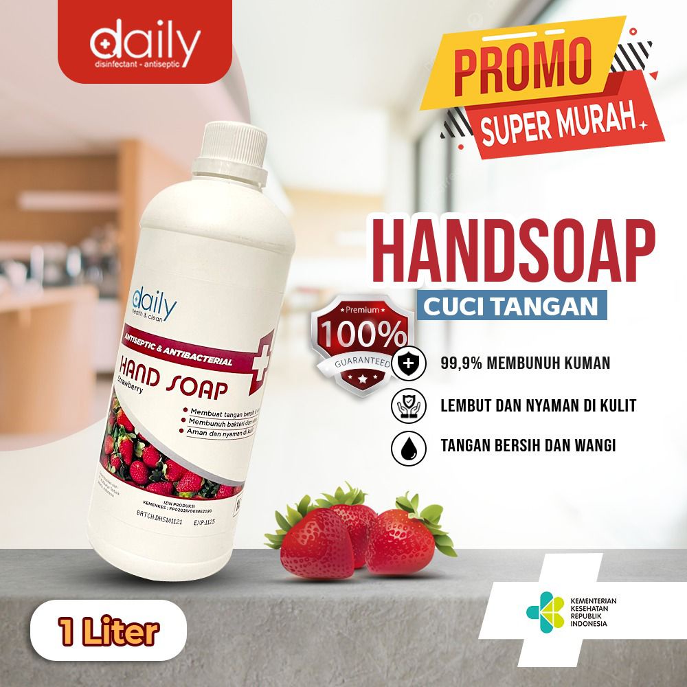 Sabun Cuci Tangan Daily Antiseptik HandSoap 1 liter wangi harum strawberry