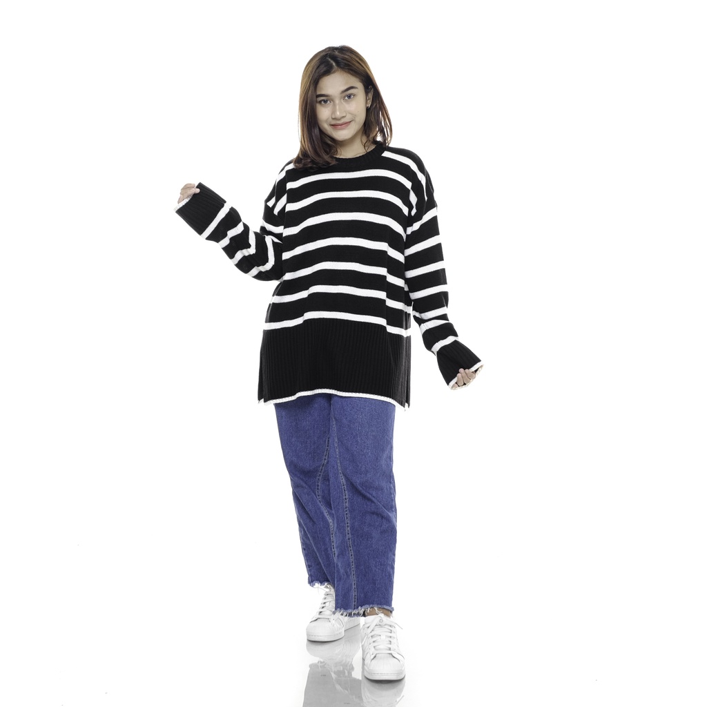 Sweater Rajut Haru Striped Knit Oversize Premium Blouse Cardigan Wanita Murah Halus COD Free Ongkir