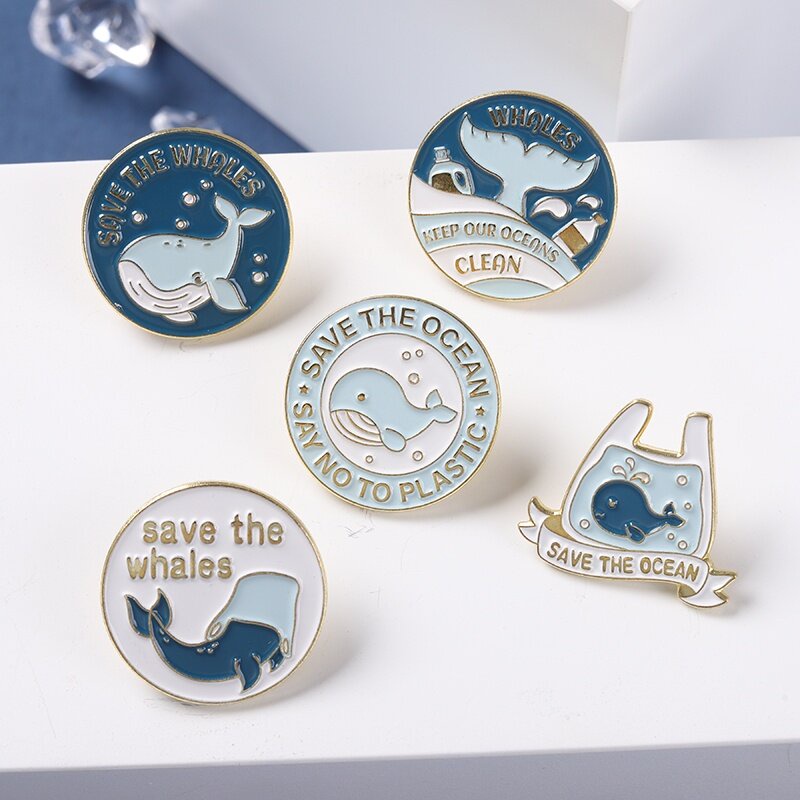 Lucu Hewan Laut Enamel Pin Kartun Ikan Paus Laut Hiu Bros Lencana Kerah Pin Paus Perlindungan Lencana Perhiasan Hadiah Untuk Teman