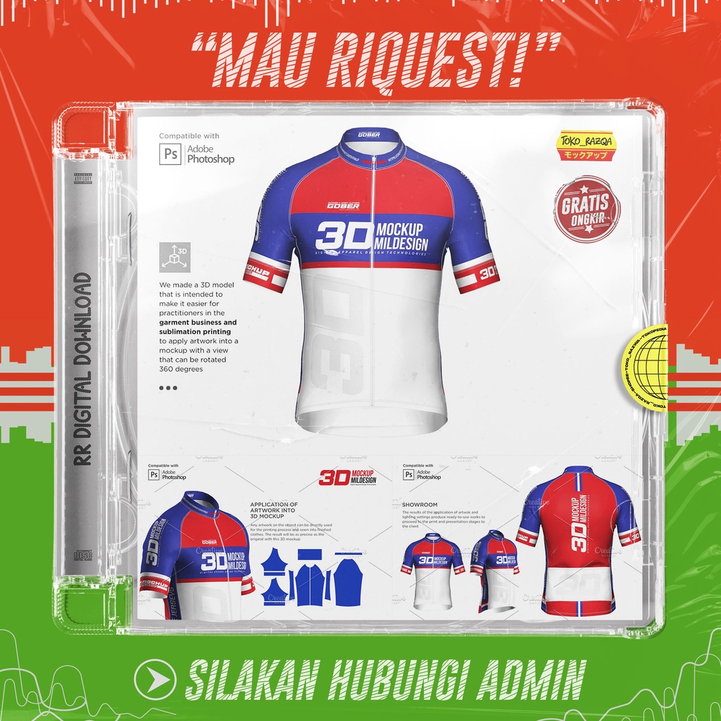 Jersey Sepeda 3D Pria Fullzip SS Mockup