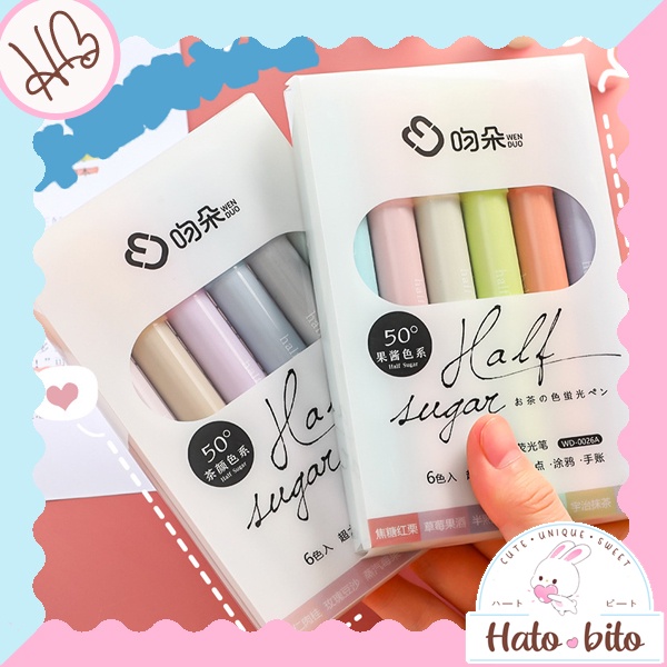 

1 set isi 6 pcs highlighter half sugar warna pastel estetik soft color penanda bacaan HB1369