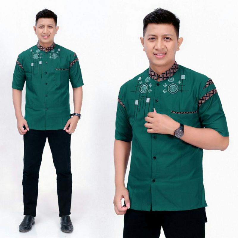 baju koko pria baju muslim tradisional motif batik navy hijau hitam marun abu size m l xl