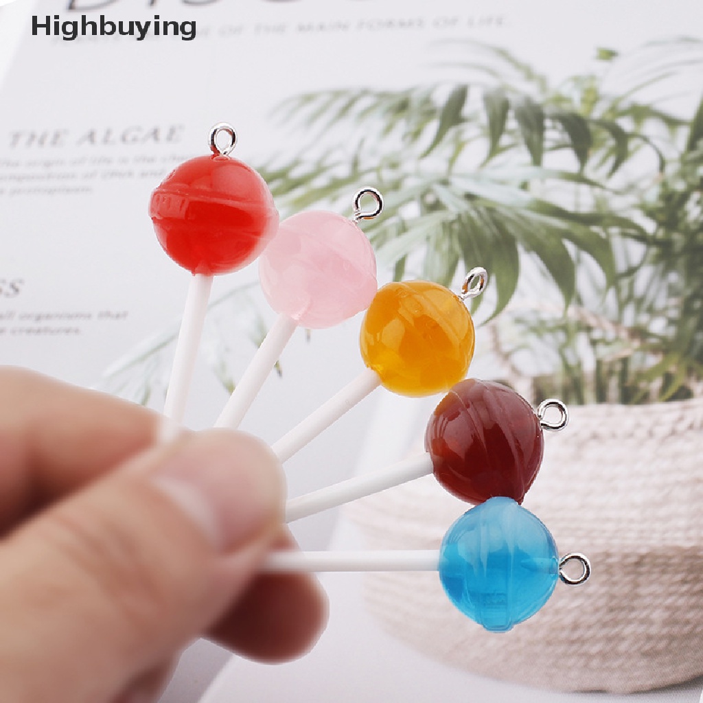 Hbid 10Pcs Sugar Candy Lolipop Resin Ch Temuan Diy Kawaii 3D Gantungan Kunci Anting Liontin Ch Untuk Membuat Perhiasan Perlengkapan Craft Aksesoris Glory