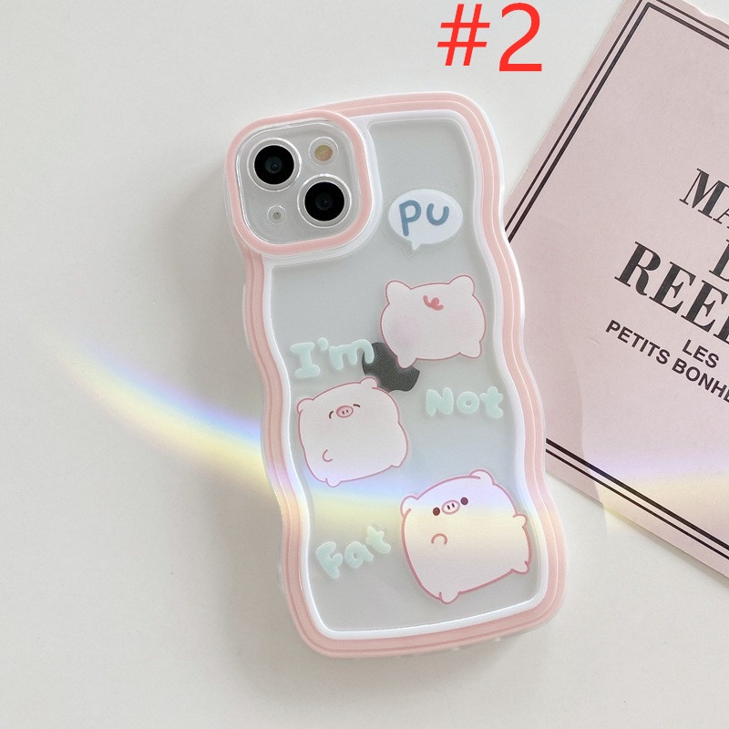 Cute！Pink Little Pig Wave Soft Case OPPO A9 A5 A53 A33 2020 F11 A57 2022 A77 2022 A3S Realme C1 A55 A56 A55S A72 A93 A93S A97 Reno 7Z 5 6 7 8 Pro + 5G INS Clear Casing