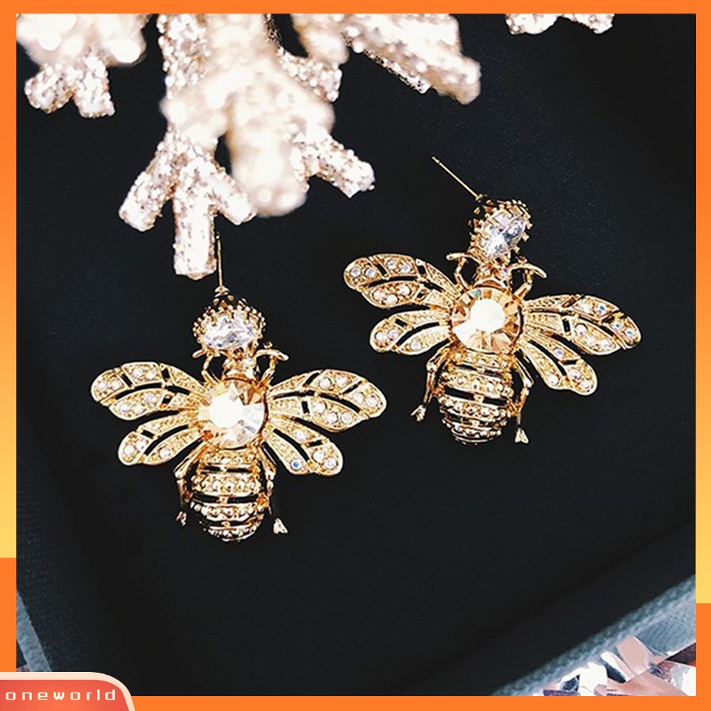 [WONE] Wanita Fashion Lebah Madu Anting Honeybee Berlian Imitasi Ear Studs Perhiasan Hadiah