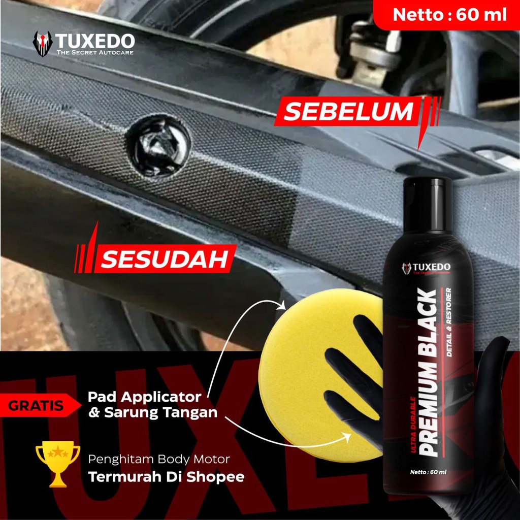 Paket Elegant Premium. By : Tuxedo Autocare (Fuel Saver Penghemat BBM, Premium Black Penghitam Body, Glass Polish Pembersih Jamur Kaca, Nano Coating Pengkilap Body)