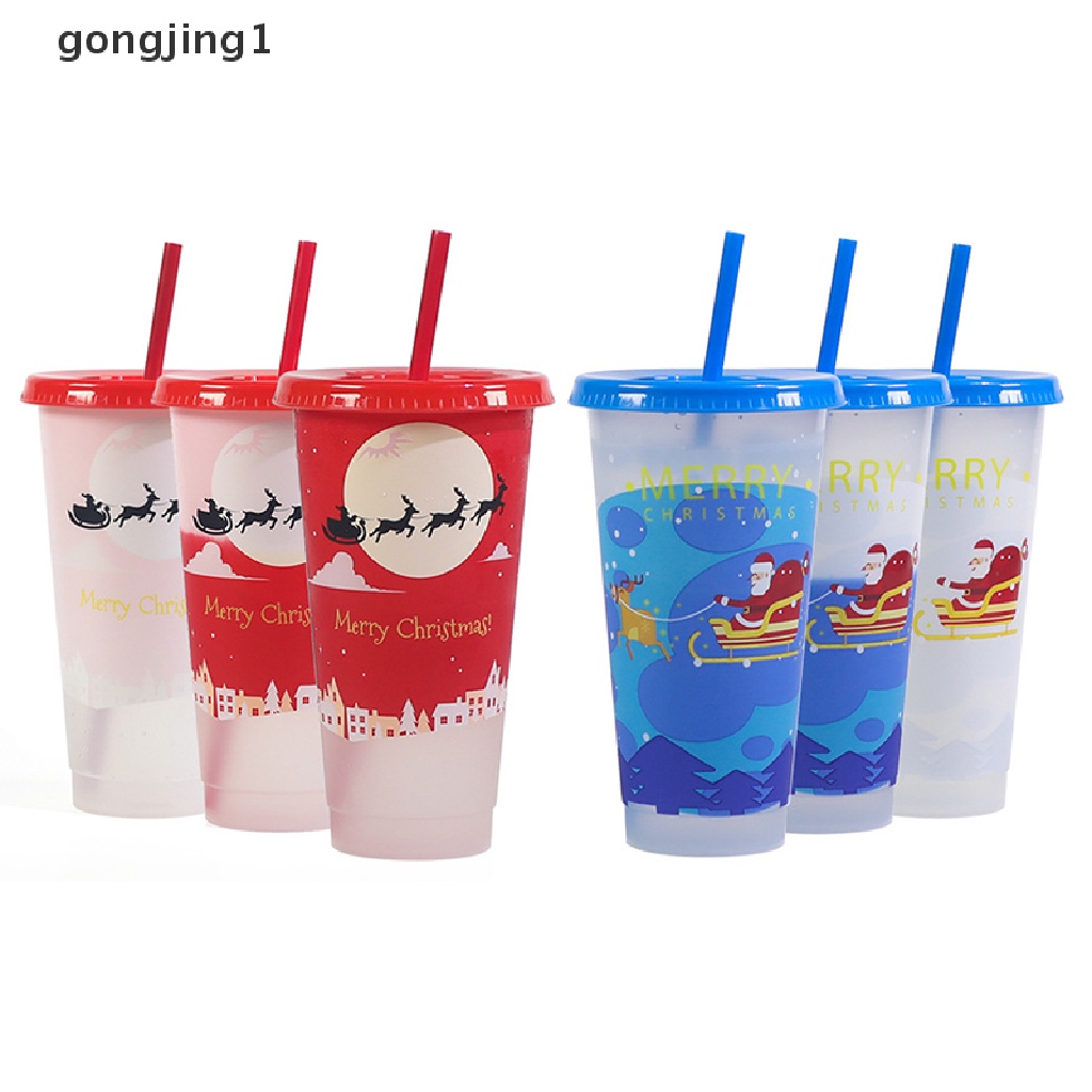 Ggg Gelas Jerami Berubah Warna Natal Aman Makanan Reusable Creative Water Cups Magical Plastic Cold Water Color Changing Cup Mug Kopi New Year Girfts ID