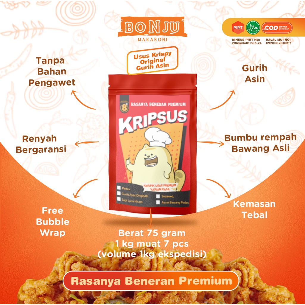 cemilan camilan kripik usus snack  kripik usus ayam original gurih asin bawang snack keripik usus krispi kriuk crispy renyah 75gr makanan ringan kualitas rasa premium jajanan murah jadul