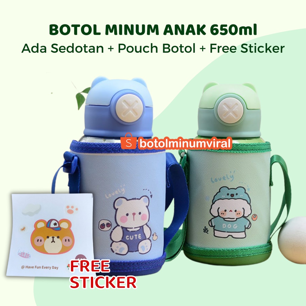 Botol Minum Anak BPA Free Sedotan Anti Bocor Bear Pouch Viral Import