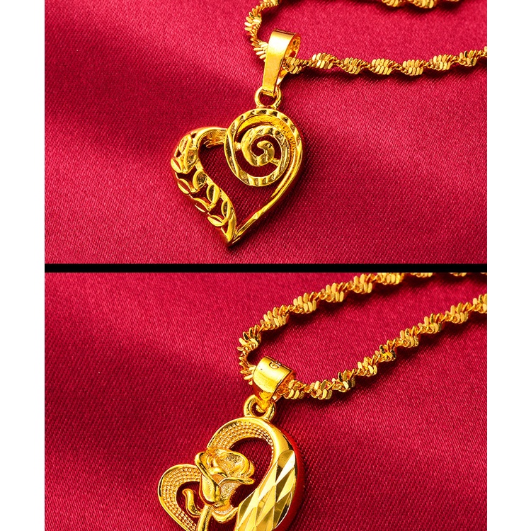 Goldkingdom Perhiasan Fashion Emas Asli Kadar 375Bangkok Aksesoris Ready Stock Wanita 24-karat Berlapis Emas Hati Bunga Tetesan Air Heart Flower Fox Liontin