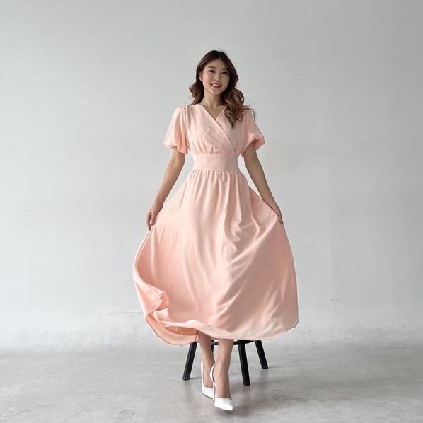 Marie Dress / Dress Panjang V Neck Wanita