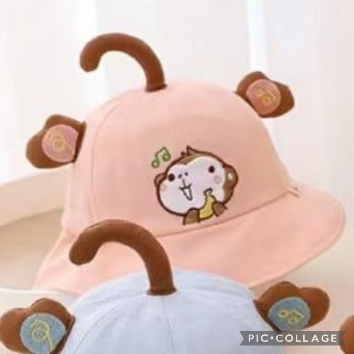 Terbaru Topi Bucket Hat Import Motif Monkey Banana Anak Balita Perempuan