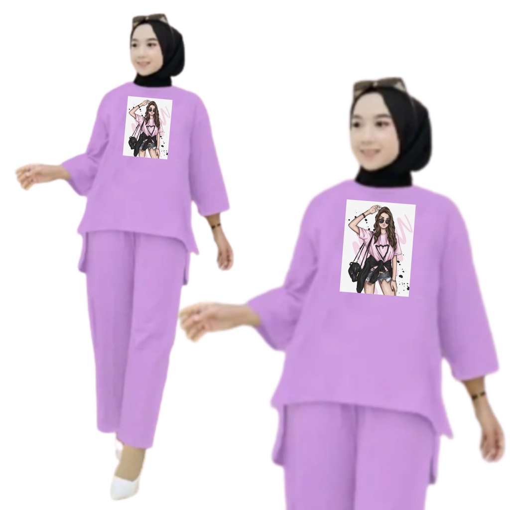 Setelan Kaos Wanita Dewasa Oversize Ld 130 cm Terbaru 2023 Viral Gambar DTF Bahan Kaos Babyterry Tangan 3/4 dan Celana Panjang One Set Wanita Dewasa Jumbo Kekinian Atasan Baju Wanita Dewasa Big Size Stelan Baju Wanita Santai Cewek KACA MATA