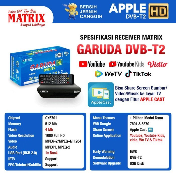 Receiver TV Set Top Box Matrix Garuda DVB T2 Digital